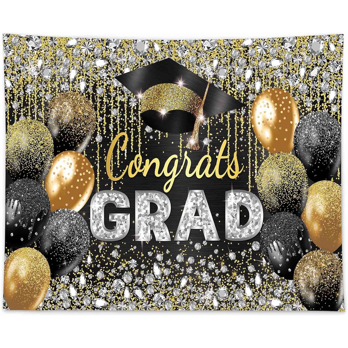 Allenjoy 118" x 95" Black and Gold Graduation Backdrop for Girls Boys Photo Masters Congratulations Graduation Class of 2023 Prom Party Supplies Decorations Photo Props Keepsake Banner Backdrop