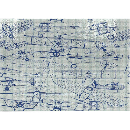 Ambesonne Airplane Jigsaw Puzzle - Old Plane Drawings, Classic Date Flights, Vintage Style, Nostalgic Jets, Heirloom Quality, Fun Activity, Great for Families, Sturdy Cardboard, 1000 Pieces, Violet Blue Turquoise