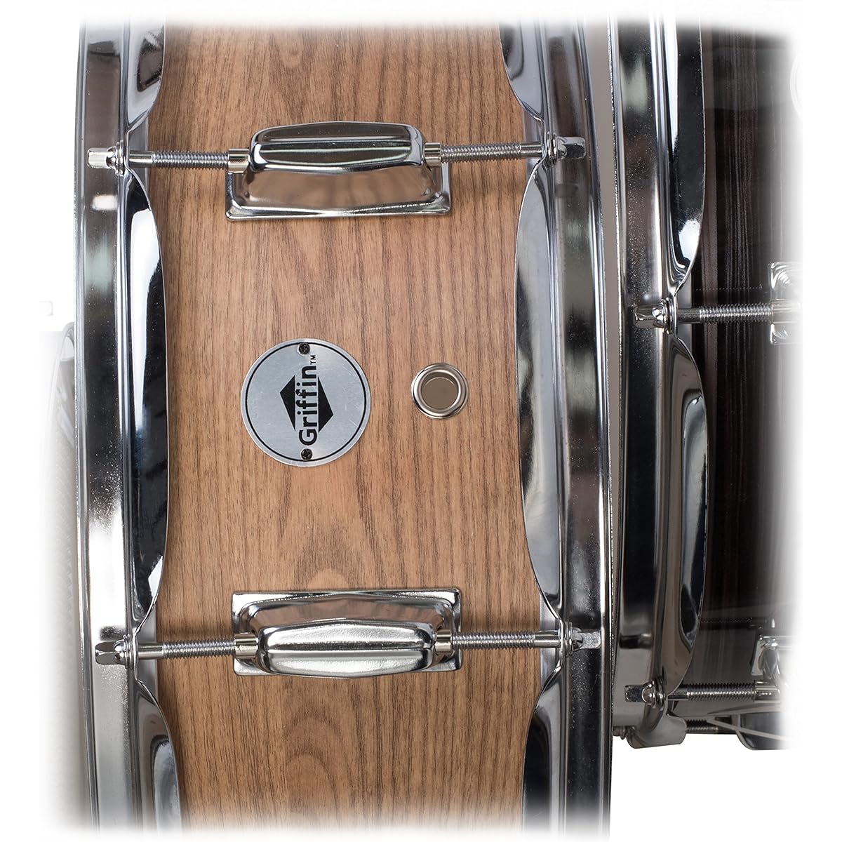 GRIFFIN Oak Wood Snare Drum | PVC Poplar Wood Shell 14" x 5.5" | Percussion Instrument with Drummer Key for Students & Professionals | 8 Tuning Lugs & Deluxe Snare Strainer
