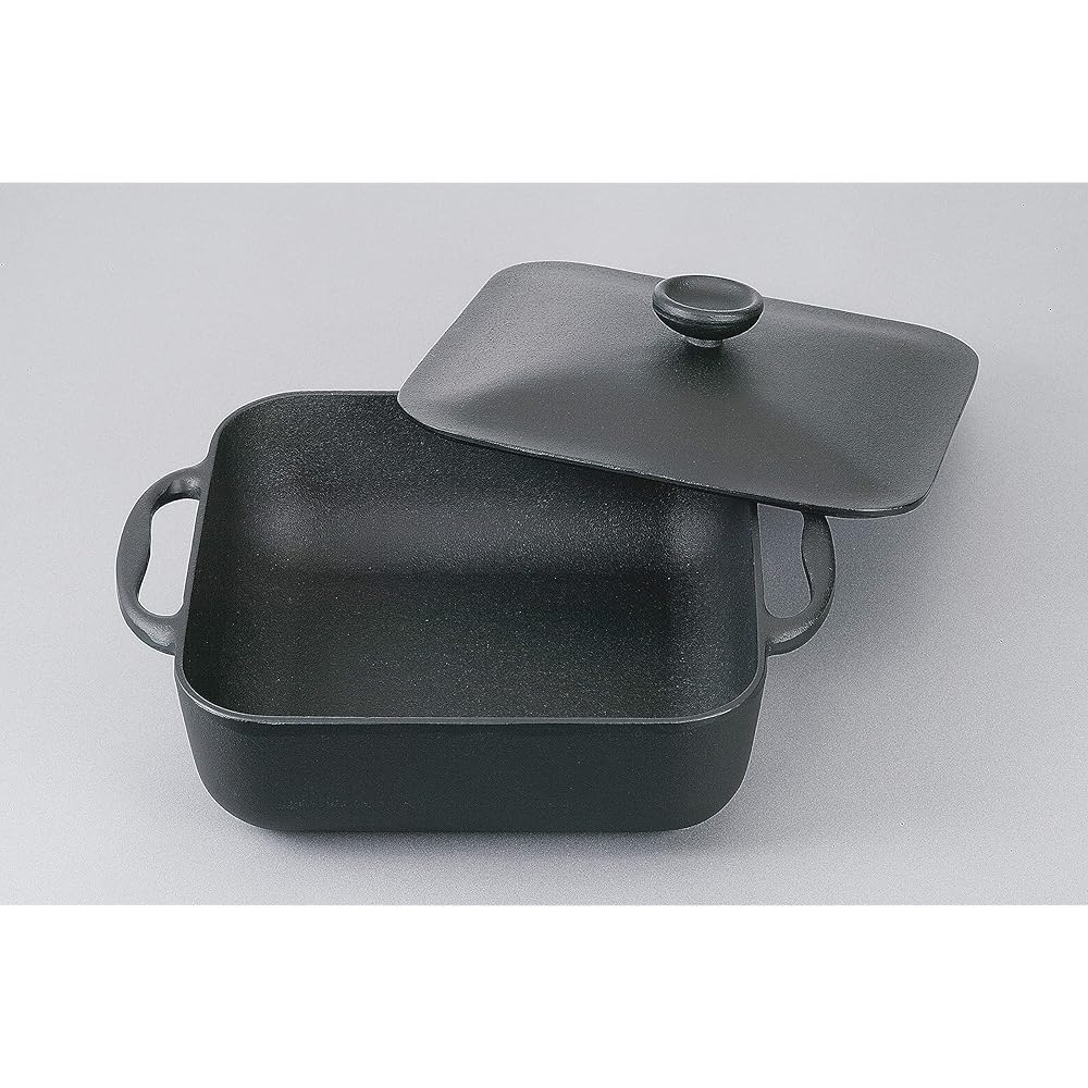Iwachu Square Pan Black Body Size (cm): 30.5 x 24.5 x (H) 3.5 (Shallow) / (H) 8.5 (Deep) Compatible with IH 21700 Two-handed Pot Nanbu Tekki