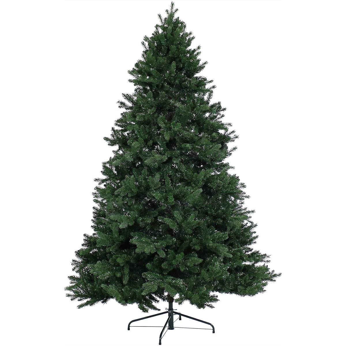 Sunnydaze Majestic Pine 8' Christmas Tree - Indoor Unlit PVC Artificial Tree with Metal Stand - Hinged Branches - Full Profile - Easy to Assemble