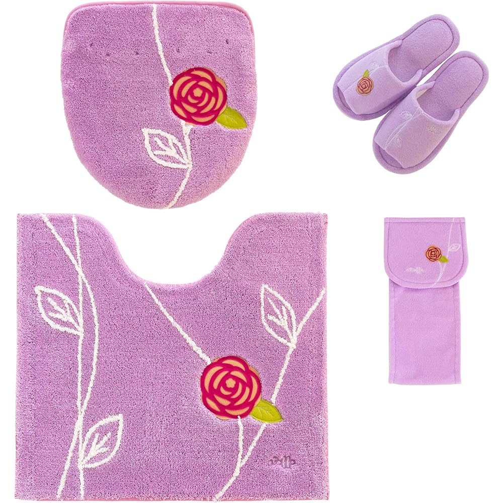 Toilet mat set 4 pieces pink (toilet mat + suction type lid cover + slippers + paper holder cover) Scandinavian Oka Etofu Tria