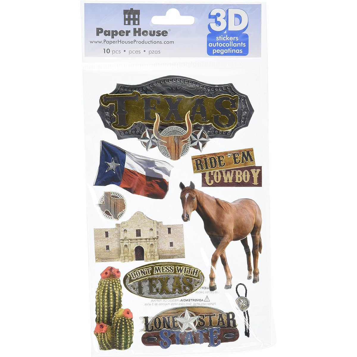 Paper House Productions STDM-0086E 3D Cardstock Stickers Texas (3 Pack)