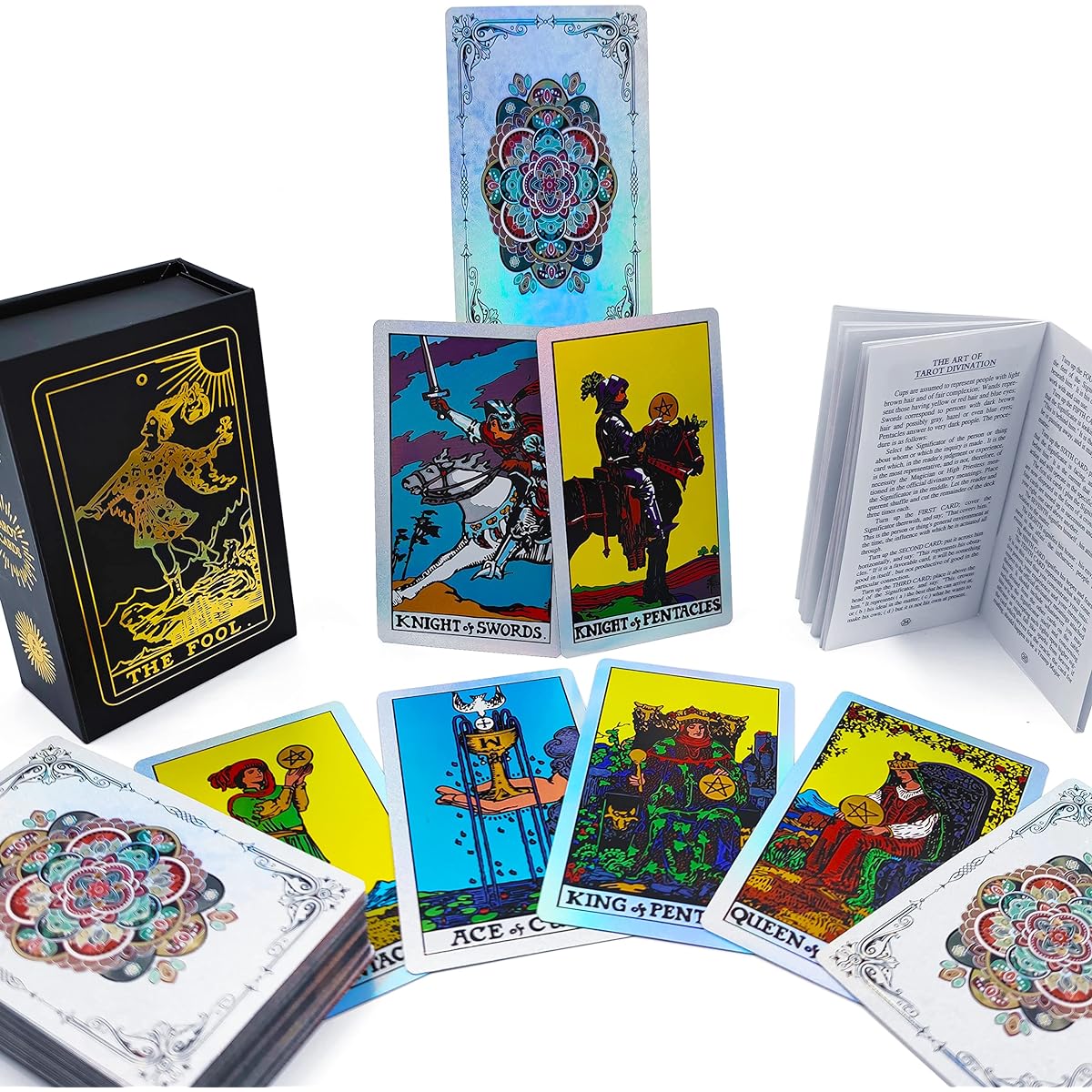 Tarot Card Guidebook Card Deck for Beginners PVC Waterproof Gold Leaf Fortune Telling Tool (Silver Flower 01)