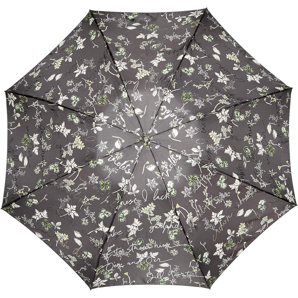 [Jill Stuart] AURORA JI-17731-31 Botanical foil letter print satin carbon 8 ribs folding umbrella ladies