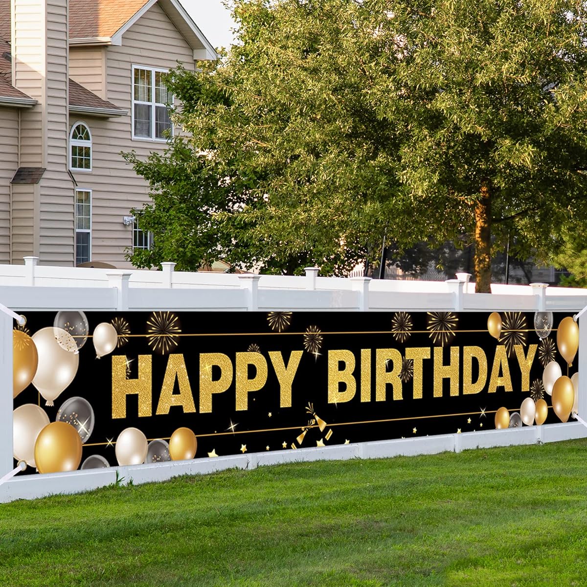 Happy Birthday Banner, Outdoor Large Fence Yard Sign, Home Garden Decoration Photo Background for Party Supplies, 118 x 19.7 inches