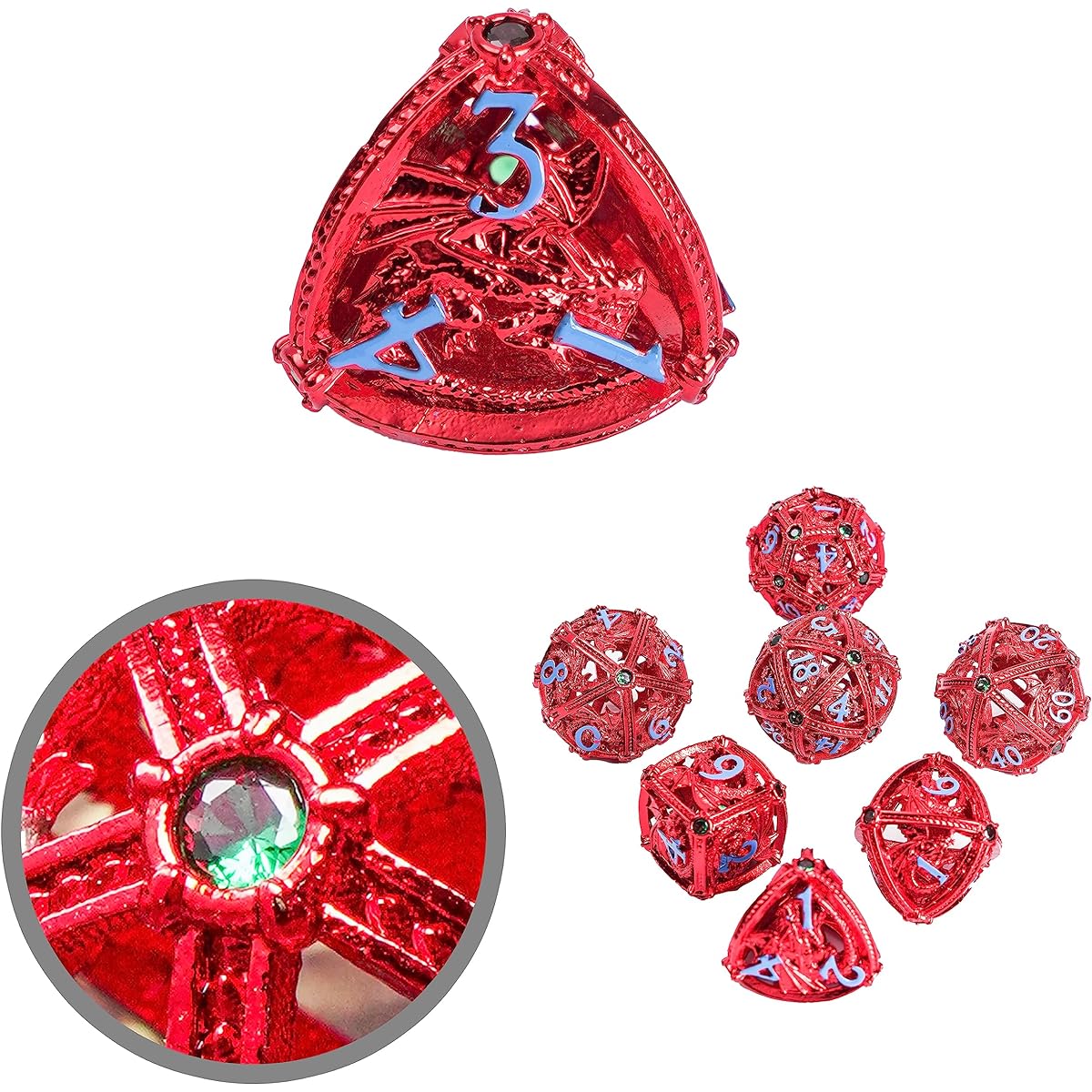 DND Dice Set, Metal Dice Set d&d Dungeons and Dragons Dice, D20 Polyhedral Dice for DND RPG MTG Dungeons and Dragons Tabletop Role Playing Game (Red-Green Diamond Dice)