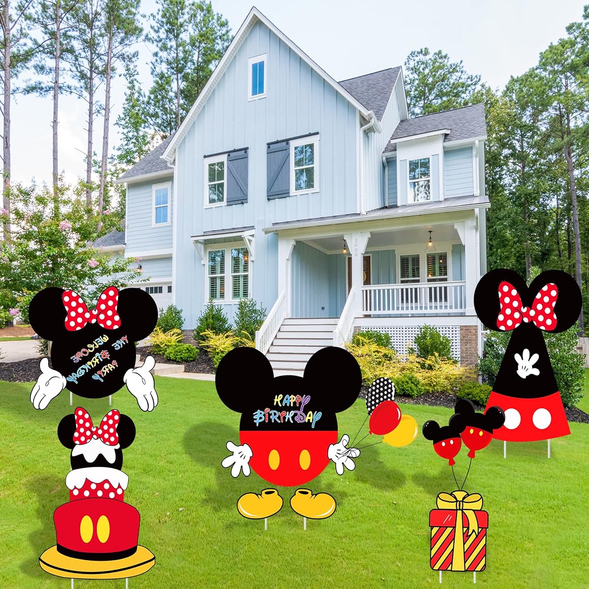 5pcs Cartoon Mouse Birthday Party Supplies Mouse Yard Sign Birthday Decorations with Stakes Mouse Outdoor Lawn Kids Party Decoration Garden Sign for Mouse Theme Birthday Party