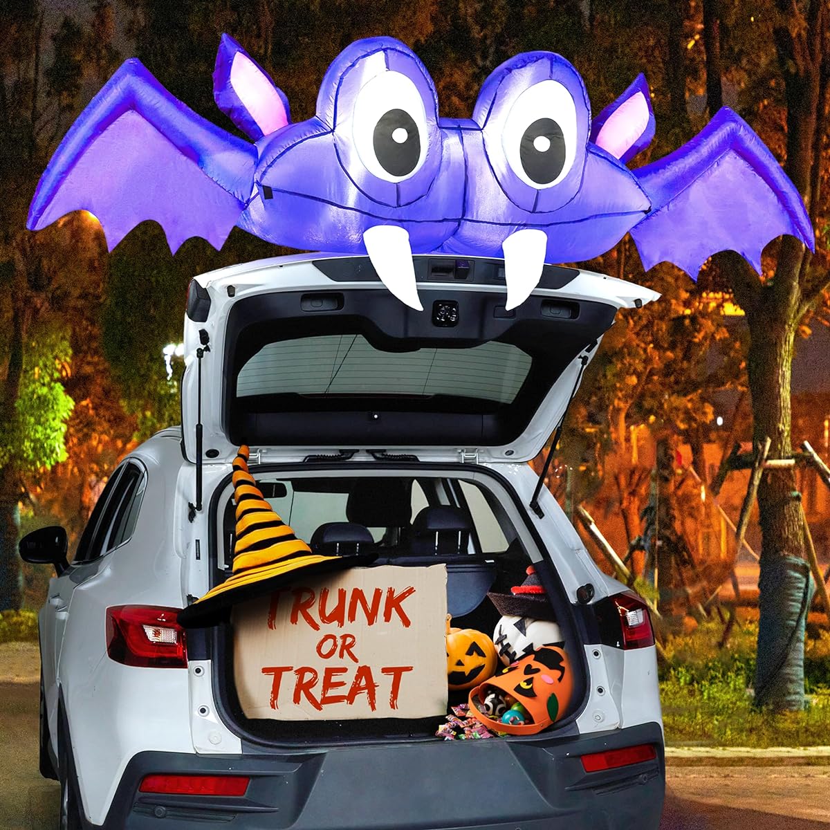 Joiedomi 6ft Halloween Inflatable Bat Car Trunk Decoration Built-in LED Halloween Blowup Trunk Treat Car Decoration Halloween Outdoor Decoration Garden Lawn Holiday Party Decoration