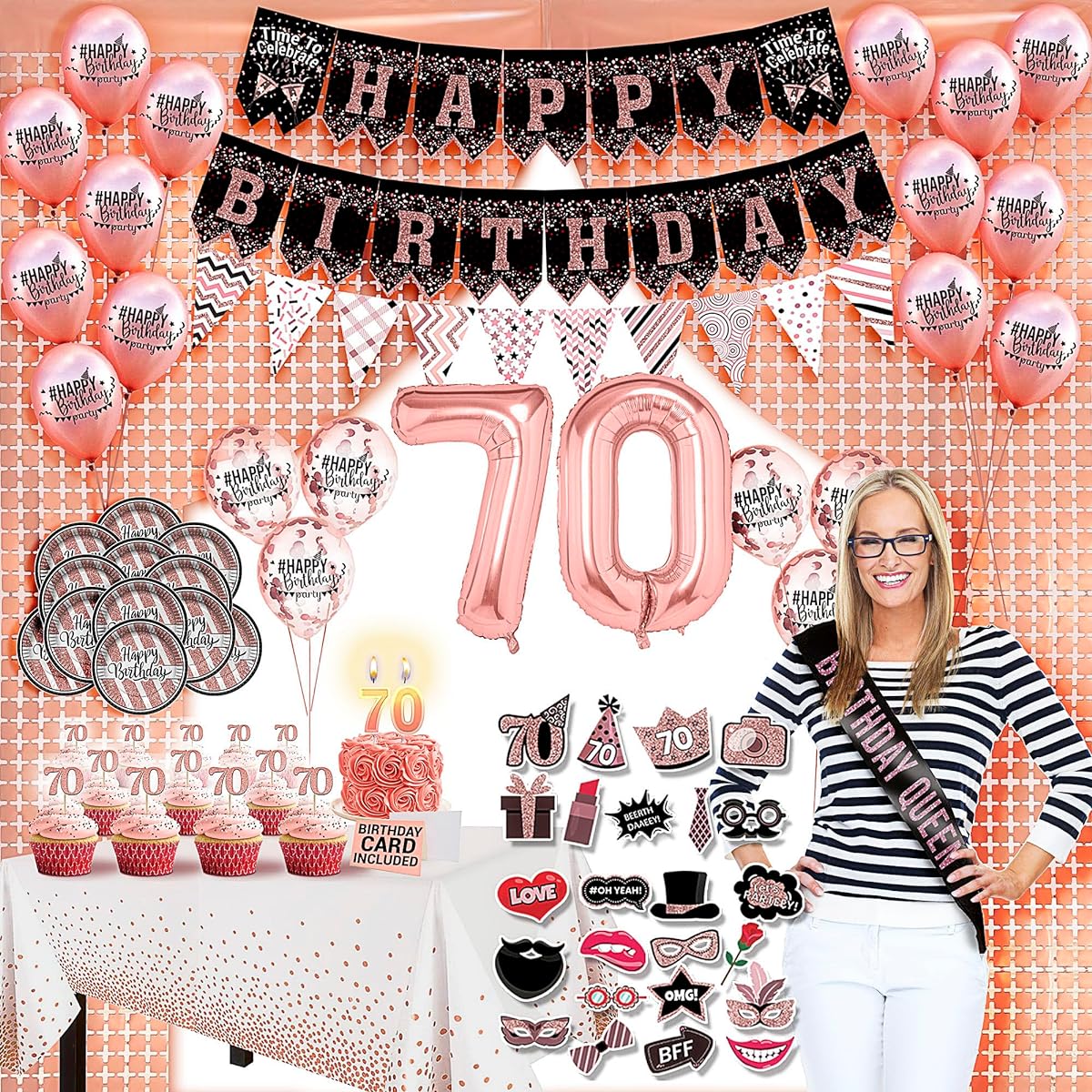 70th Birthday Decorations for Women - 1973 - 70th Birthday Gifts for Women Happy 70th Birthday Cake Topper Happy 70th Birthday Banner Happy 70th Birthday Decorations for Women 70th Birthday Balloons