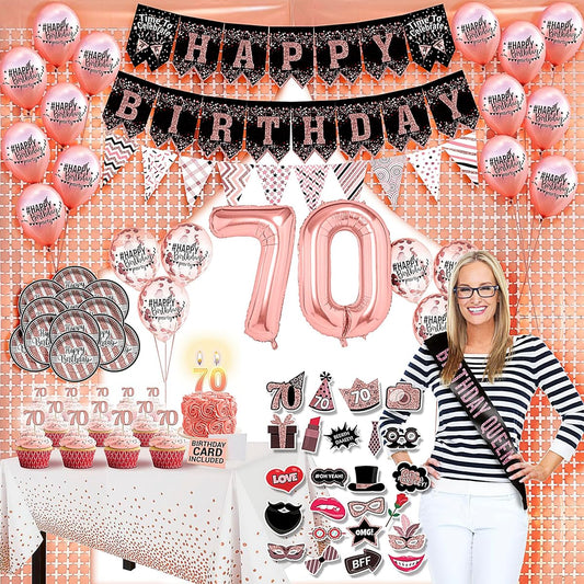 70th Birthday Decorations for Women - 1973 - 70th Birthday Gifts for Women Happy 70th Birthday Cake Topper Happy 70th Birthday Banner Happy 70th Birthday Decorations for Women 70th Birthday Balloons