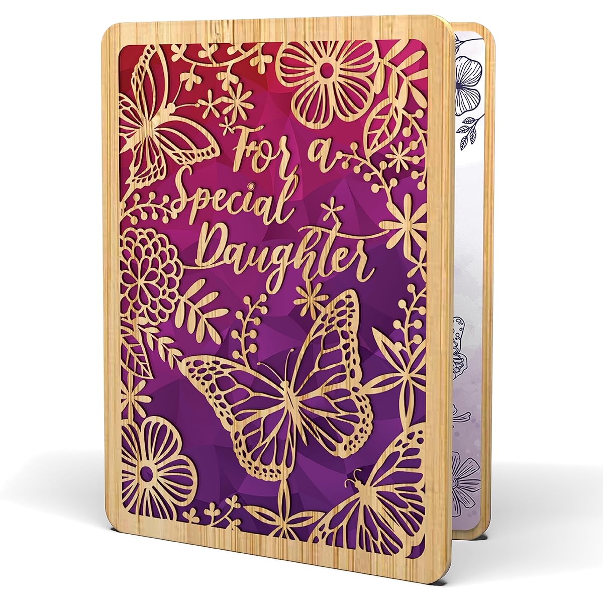 Daughter Birthday Cards - | Real Bamboo | 6" x 4.5" - 1 Pack (Envelope Included) | Laser Cut Butterfly Themed Birthday Cards for Daughter, Stepdaughter, Stepdaughter | (Birthday Cards Daughter)