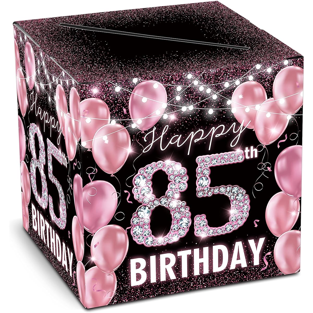 85th Birthday Rose Gold Diamond Birthday Card Box Pink Glitter Birthday Card Box Holder Party Birthday Gift Card Wish Card Lucky Money Receiving Box Birthday Party Supplies Decoration B16