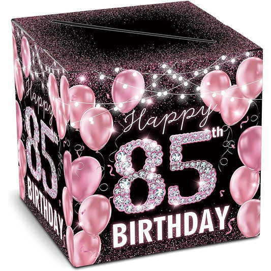 85th Birthday Rose Gold Diamond Birthday Card Box Pink Glitter Birthday Card Box Holder Party Birthday Gift Card Wish Card Lucky Money Receiving Box Birthday Party Supplies Decoration B16