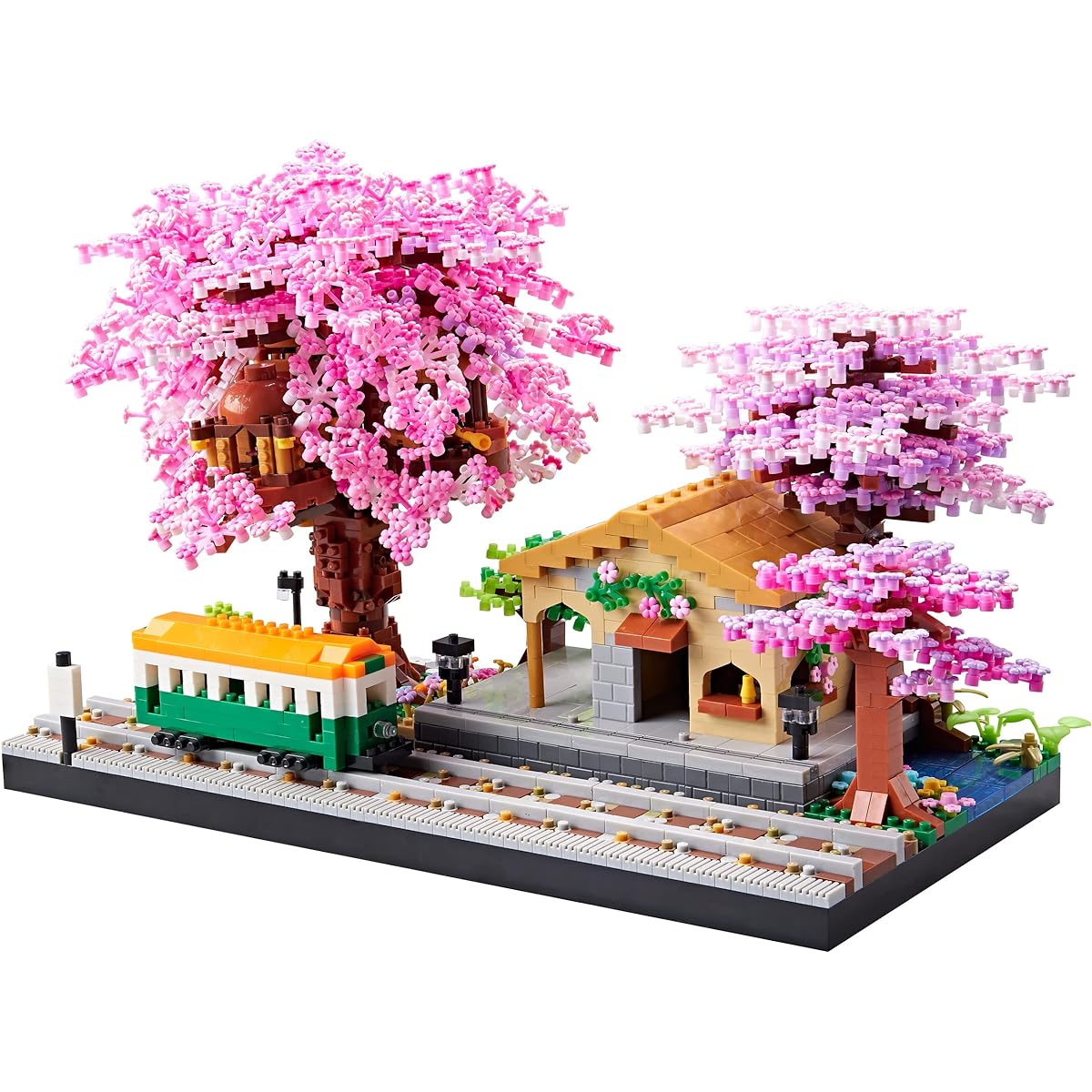 LUKHANG Sakura Station Model Kit - 3668 Pieces Micro Block Fascinating Building Set, Relaxing and Creative Gift, Charming Cherry Blossom Beauty for Adults