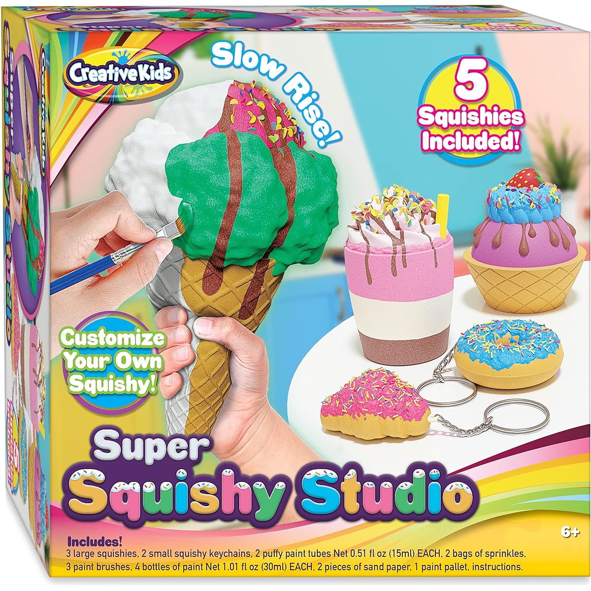 Creative Kids Paint Your Own Squishies Kit - 3 Jumbo & 2 Keychain Size - Arts & Crafts for Tween Girls - DIY Squishies for Girls - Craft Activity Gift Toys for Ages 6+