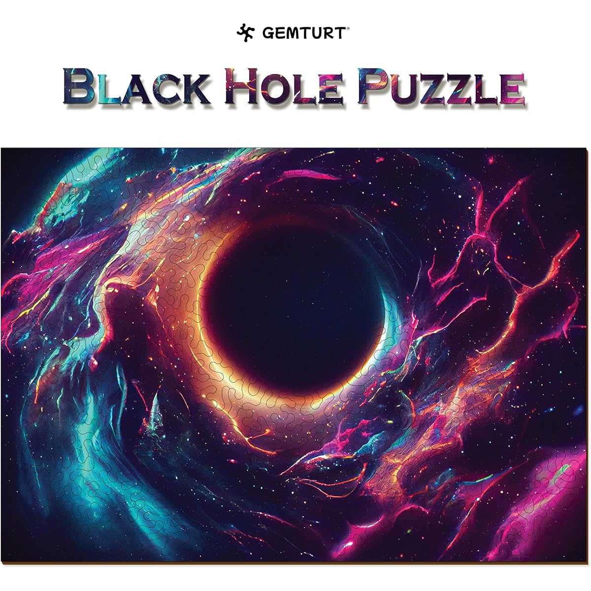 GEMTURT PUZZLE Black Hole Puzzle Wooden Jigsaw Puzzle 300 Pieces Challenge Game for Adults 16.5 x 11.7 Inch Large Pieces Unique Shape