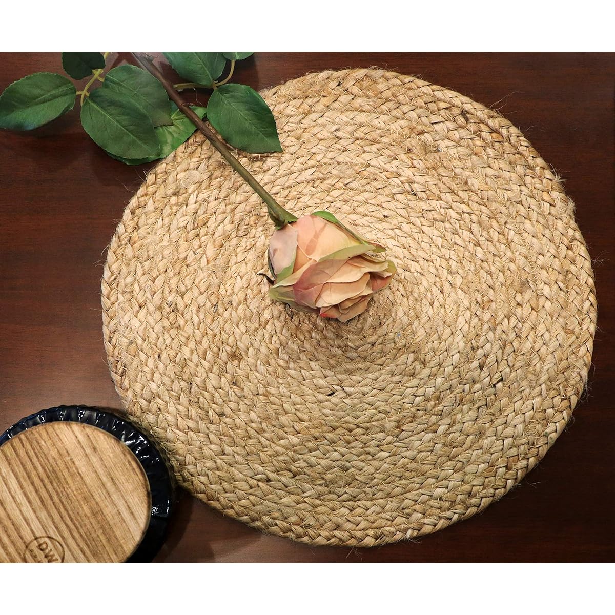 The Home Talk Set of 4 Braided Jute placemats, 35 cm Round, 4 Piece Set, Best for Bed-Side Table/Center Table, Dining Table/Shelves- Natural Beige