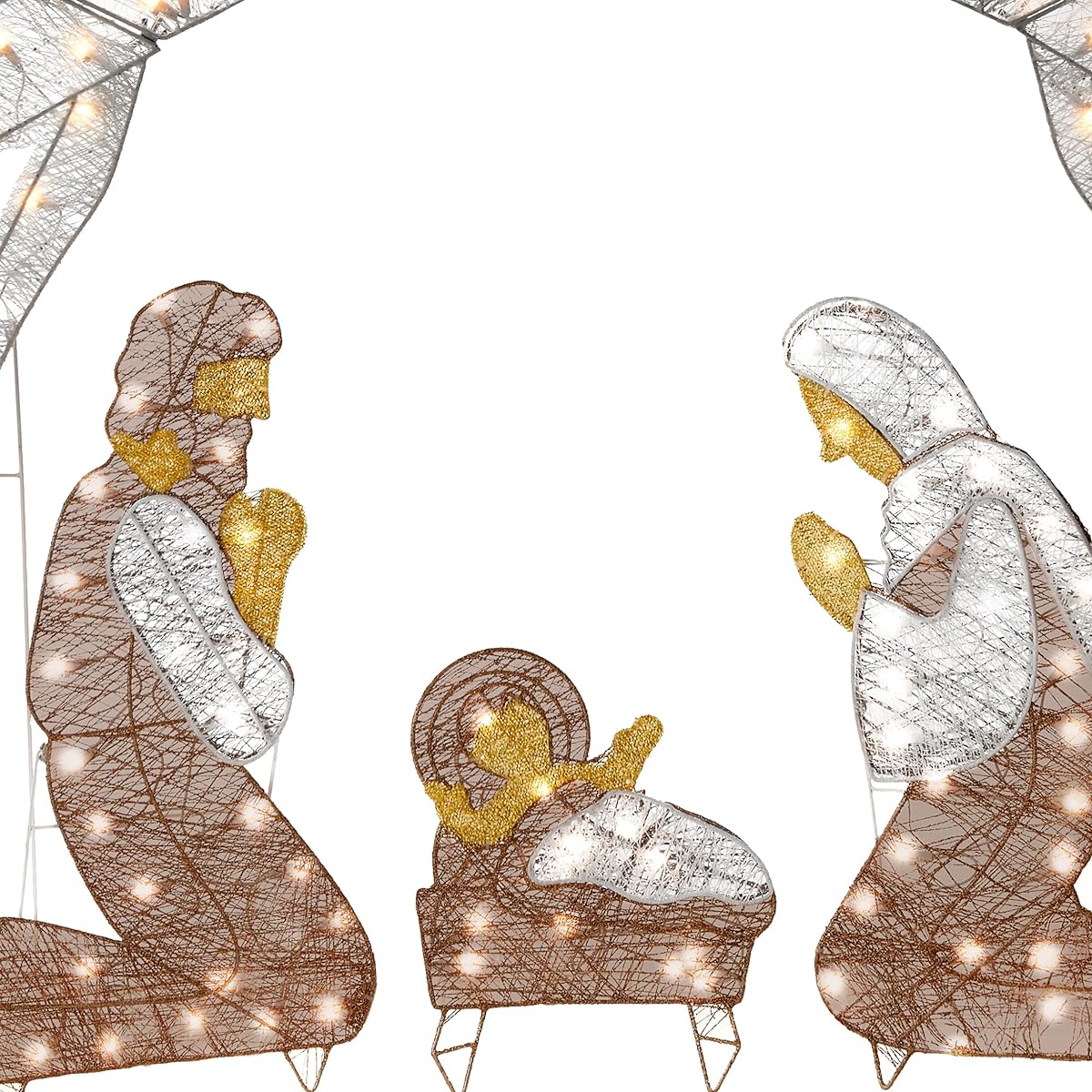 National Tree Company Lighted Artificial Christmas Decorations with String of Mini White LED Lights and Ground Stakes, 4.5 Foot Crystal Holy Family Nativity