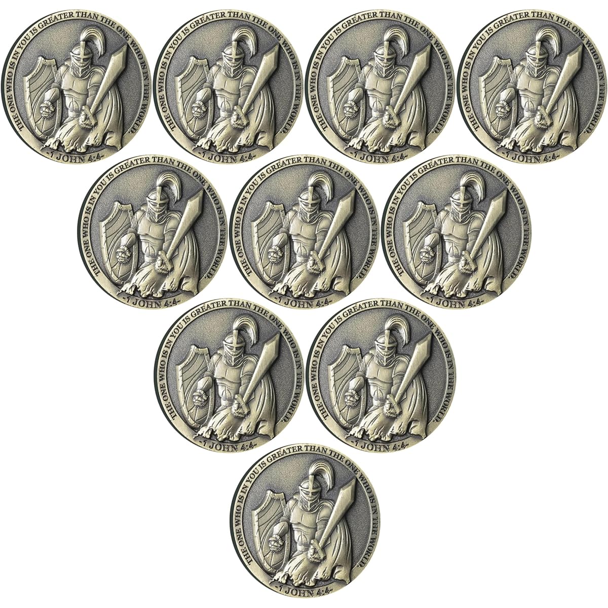 God's Strength Warrior Christian Challenge Coin Armor Up Faith Bible Verse Pocket Hug Token (Pack of 10)