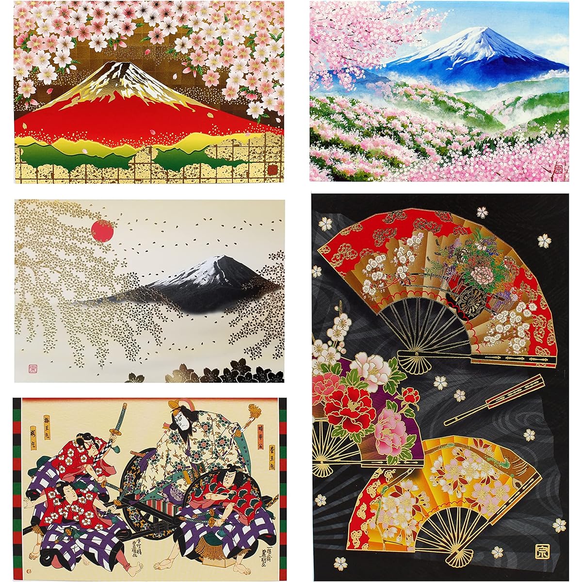 Premium Japanese Greeting Cards Set of 5 Japanese Design