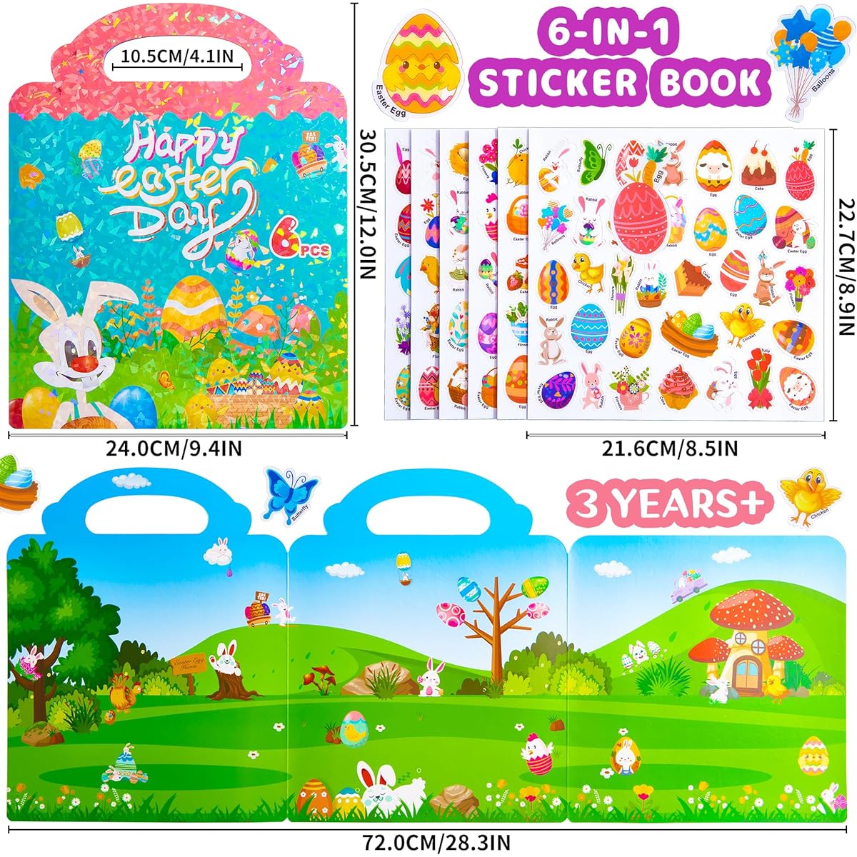 Easter Sticker Book for Kids 3-5 Reusable Fluffy Stickers Activity Book for Toddlers Boys Girls Holiday Festival