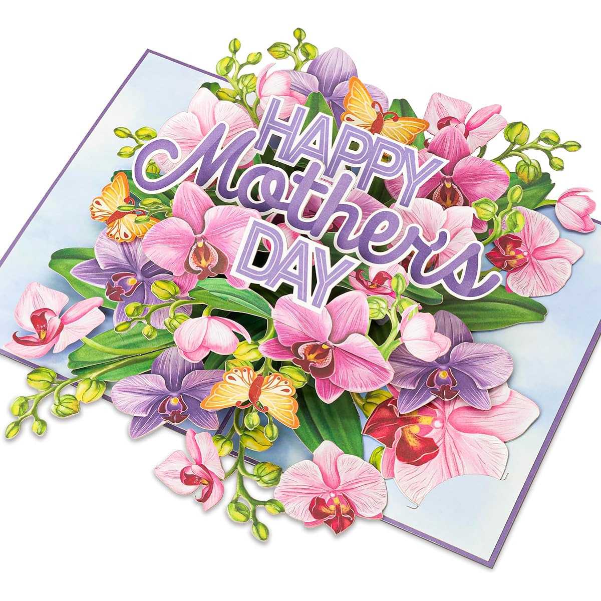 POPWOW Mother's Day Pop-up Card, Happy Mother's Day, Orchid, Butterfly, Envelope, 3D Greeting Card, Gift for Mother, Godmother, Stepmother, Sister, Grandmother, Mother-in-Law, Aunt, Wife, 5x7