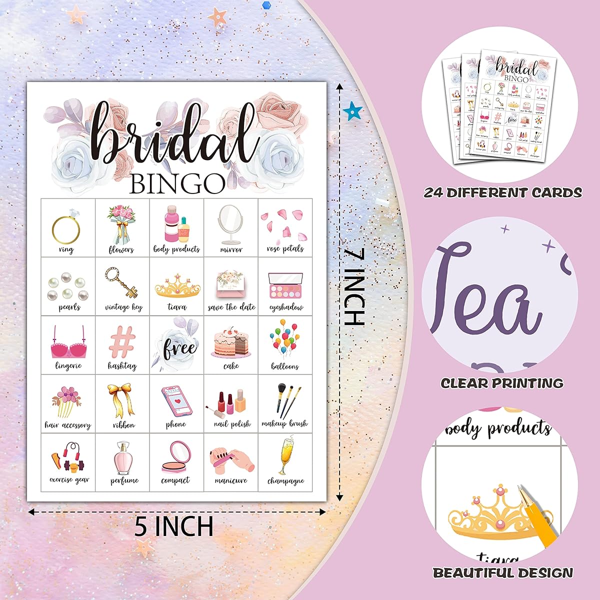 Bridal Bingo Cards for 24 People, Bridal Shower Game, Wedding/Bachelorette Party Game, Family Friend Activities, Holiday Party Favors Supplies, Decorations (06)