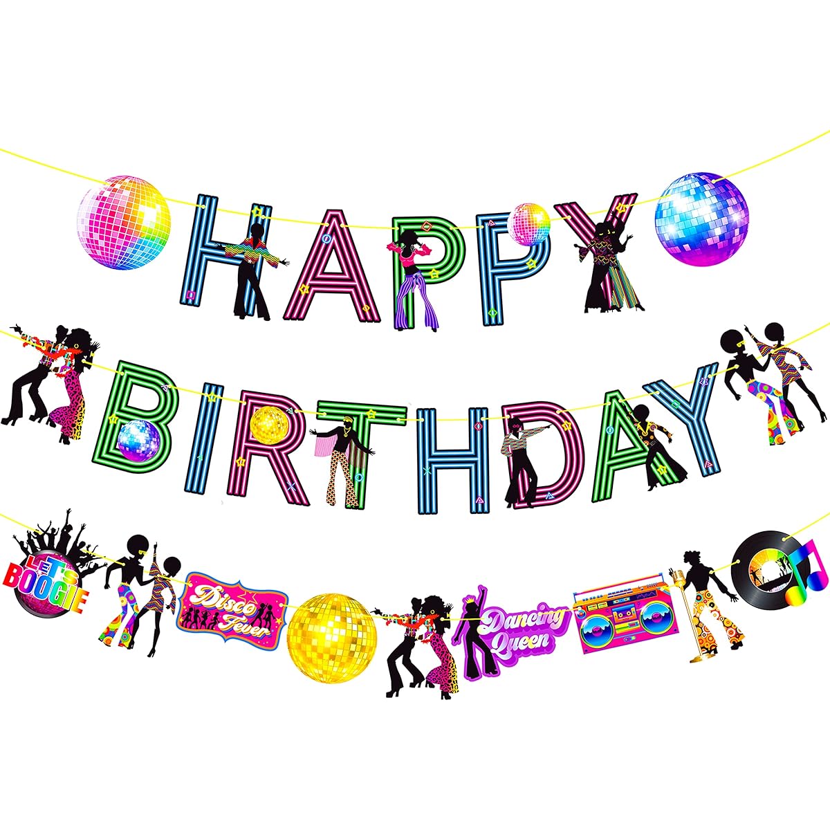 Disco Birthday Party Banner, Disco Party Decorations, 3 Pieces 70s Disco Hanging Cutout Banner, 1970s Disco Fever Hippie Birthday Party Favors