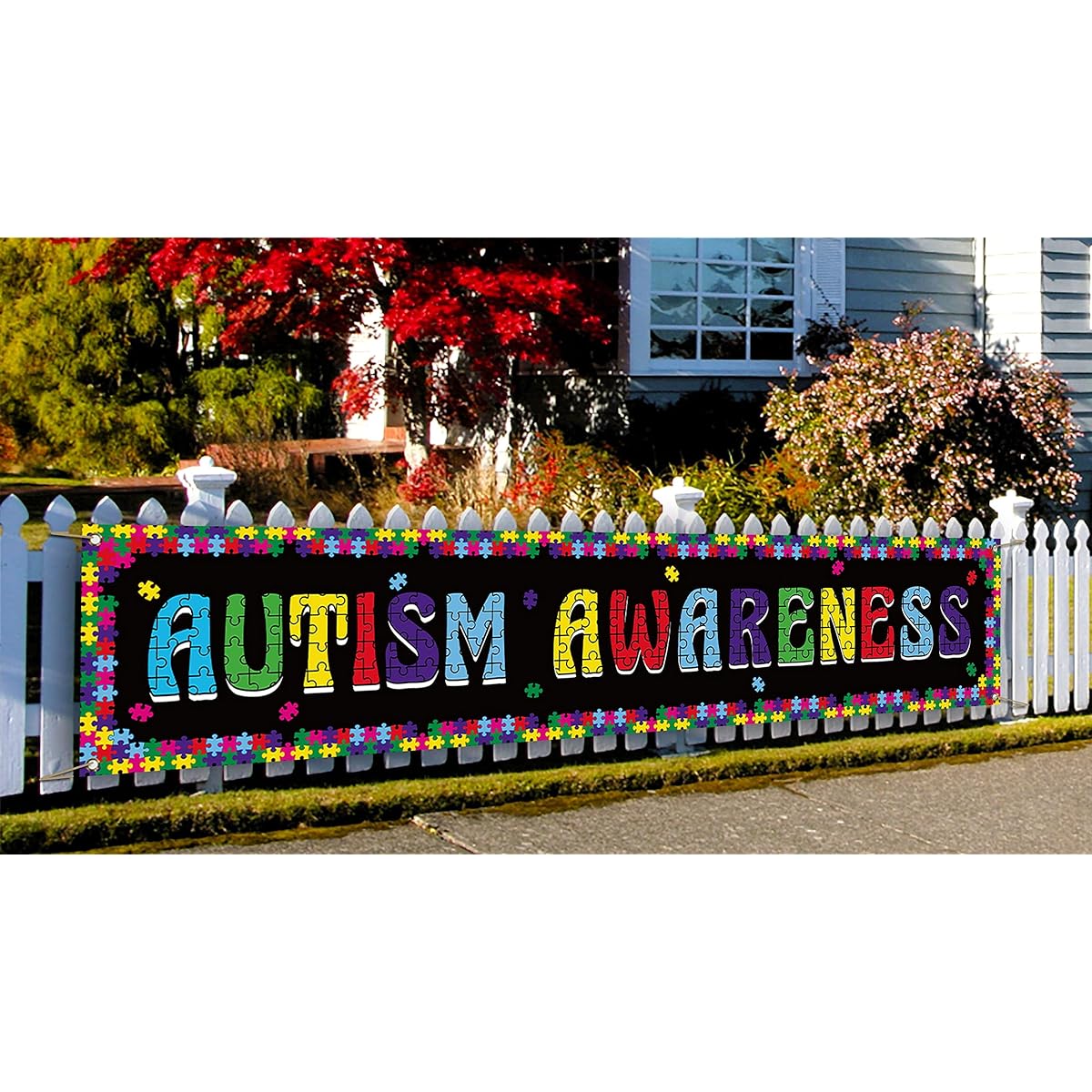 Sunwer Autism Awareness Fence Banner Puzzle Pieces Accept Understand Love April Yard Porch Sign Decor Photo Booth Backdrop