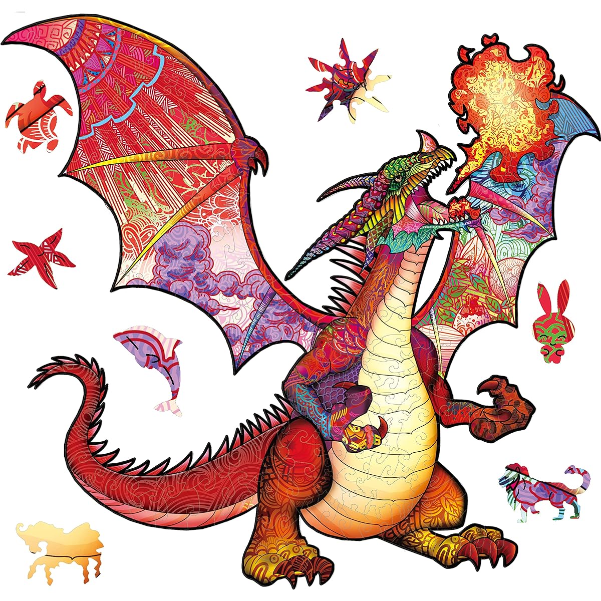 NATITI Jigsaw Puzzle for Adults Wooden Puzzle King Size Dinosaur/Dragon Themed Puzzle Wooden Puzzle for Adults 17x15 Inch 208 Pieces