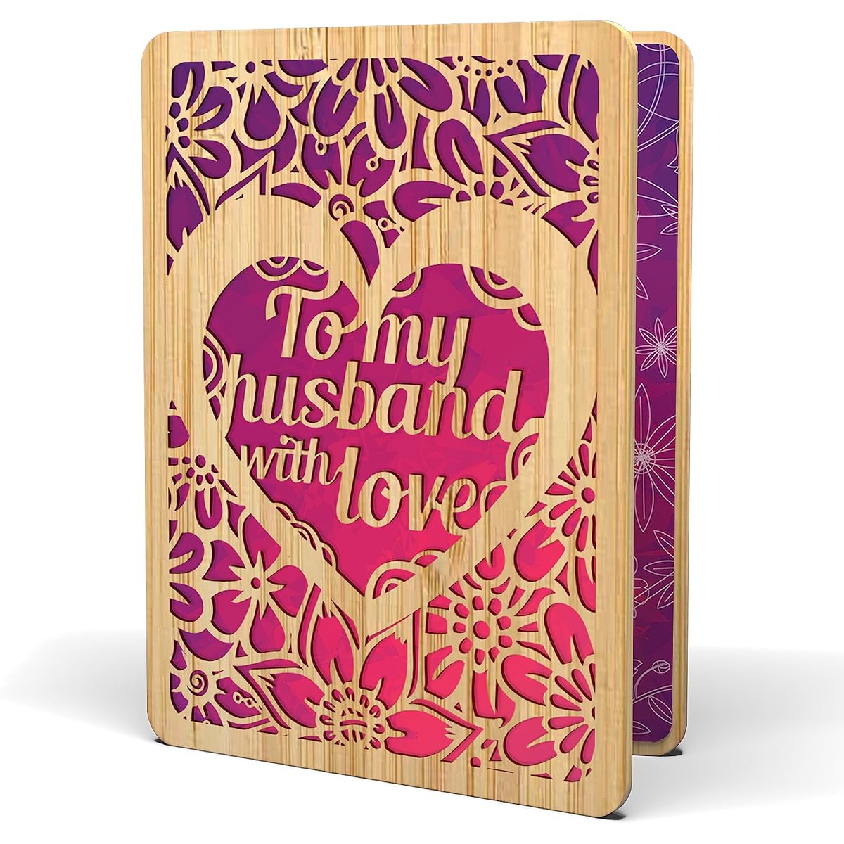 Wedding Anniversary Card for Husband - | Made of Real Bamboo | 6" x 4.5" - 1 Pack (Envelope Included) | Laser Cut Floral Theme Husband Anniversary Card from Wife or Significant One