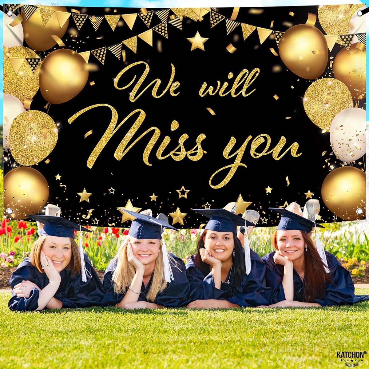 We Will Miss You Glitter Wall Banner Black and Gold