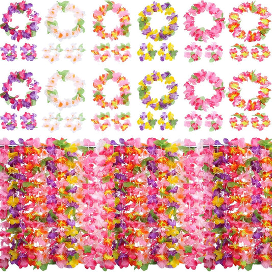 36 Count Hawaiian Leis Tropical Flowers Railau Party Supplies Garland Bracelets Headbands Necklaces Summer Beach Holiday Birthday Party Favors Decorations