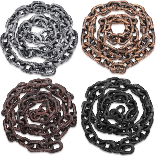 4pcs Plastic Chains Multicolor Long Chain Props 5ft Large Fake Costume Chain Links Decoration Halloween Haunted House Makeup Party Supplies Cosplay Accessories