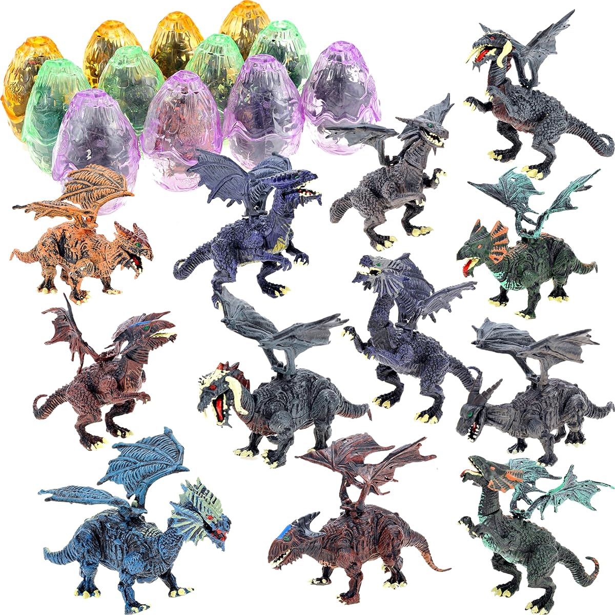 PowerTRC Realistic Dragon Puzzle Figures Jurassic Hatching Eggs Party Favors and Goodie Bag Fillers Take Apart Dragon Toys