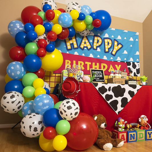 100pcs Easy DIY - Toy Story Balloons Garland Kit & Arch Toy Story Birthday Party Baby Shower Decorations - Toy Story Balloons with Cow and Cloud Pattern for Toy Story Party Decorations & Themes
