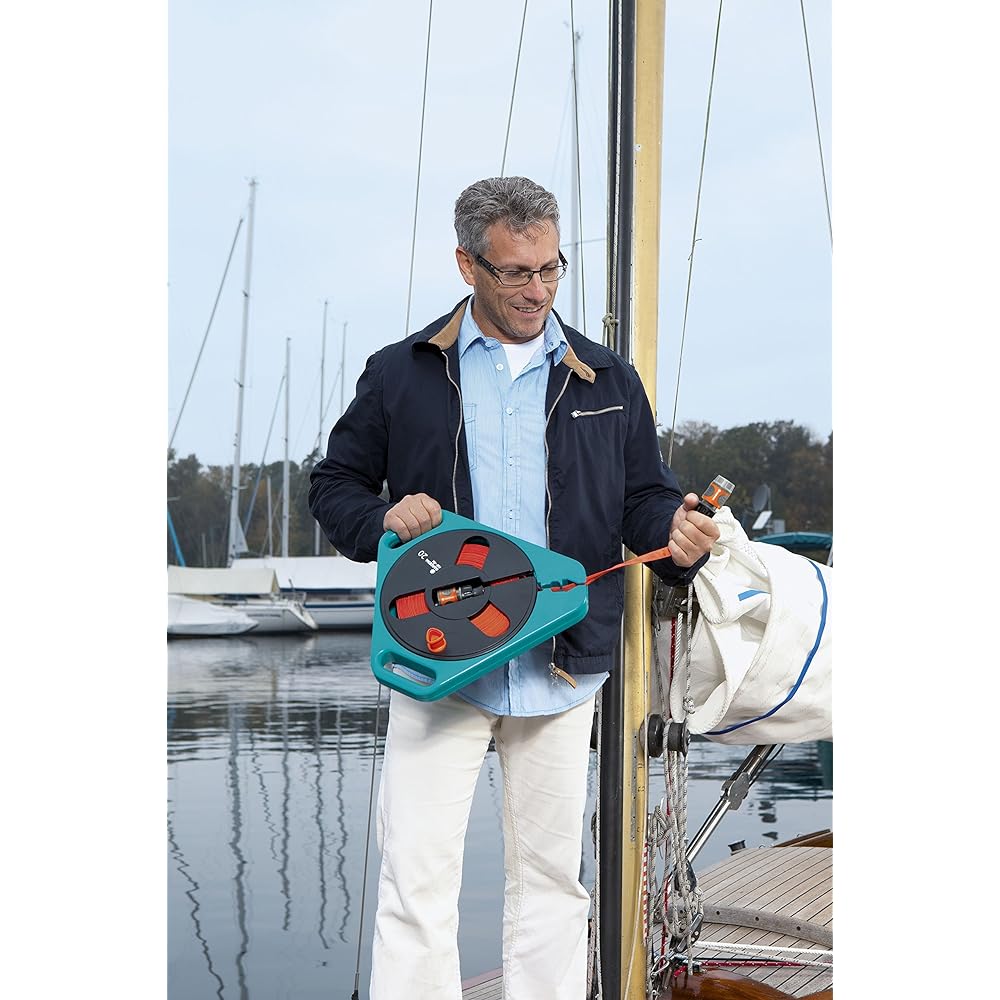 GARDENA Cassette Type Classic Roll-Fix Flat Hose Turquoise/Orange/Gray 20m Total Length 12mm Diameter 757-20