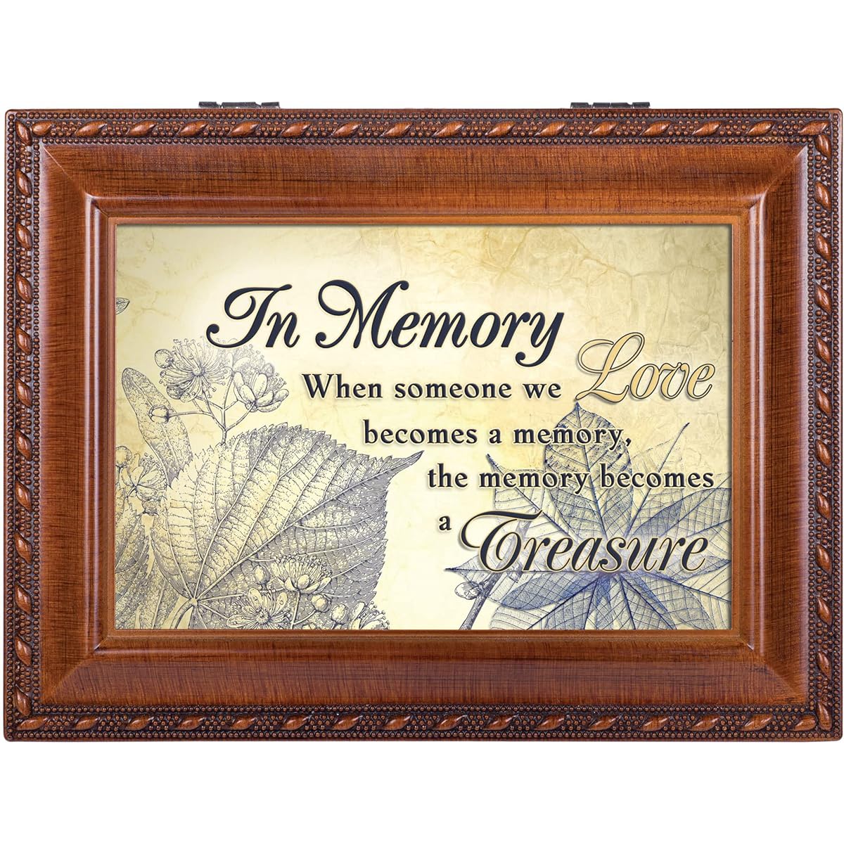 Memory Bereavement in Rich Woodgrain Finish Music Jewelry Box - Plays Wind Beneath My Wings