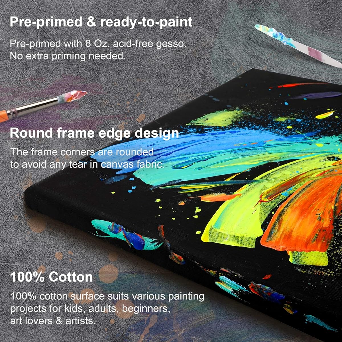 PHOENIX Black Blank Cotton Stretch Canvas - 16x20"/4 Pack - 3/4" Profile 4 Layer Prime for Oil & Acrylic Paint Collages Advertising Posters & Decorative Projects