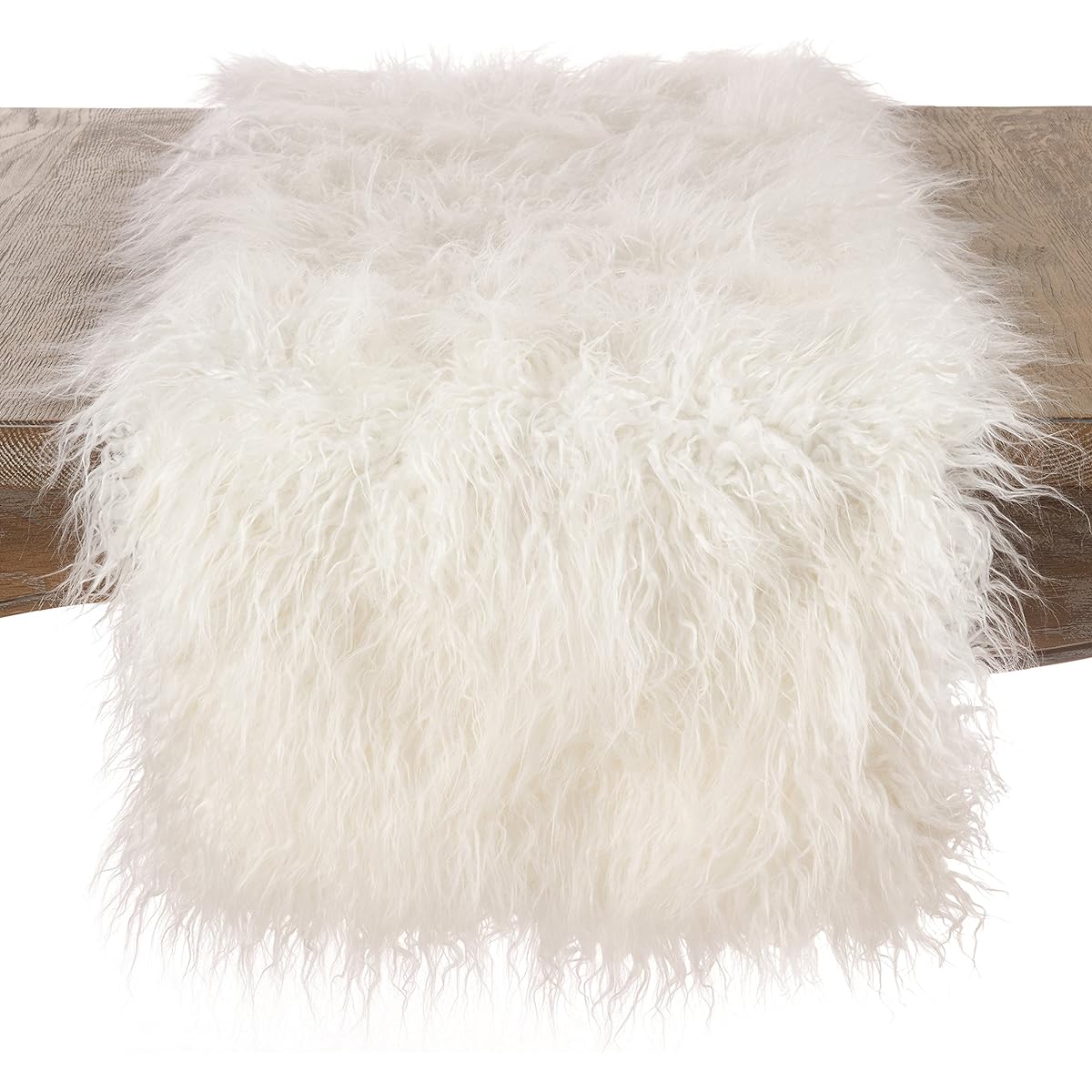 SARO LIFESTYLE 706.I16108B Faux Mongolian Collection Fur Design Acrylic Runner 16" x 108", Ivory