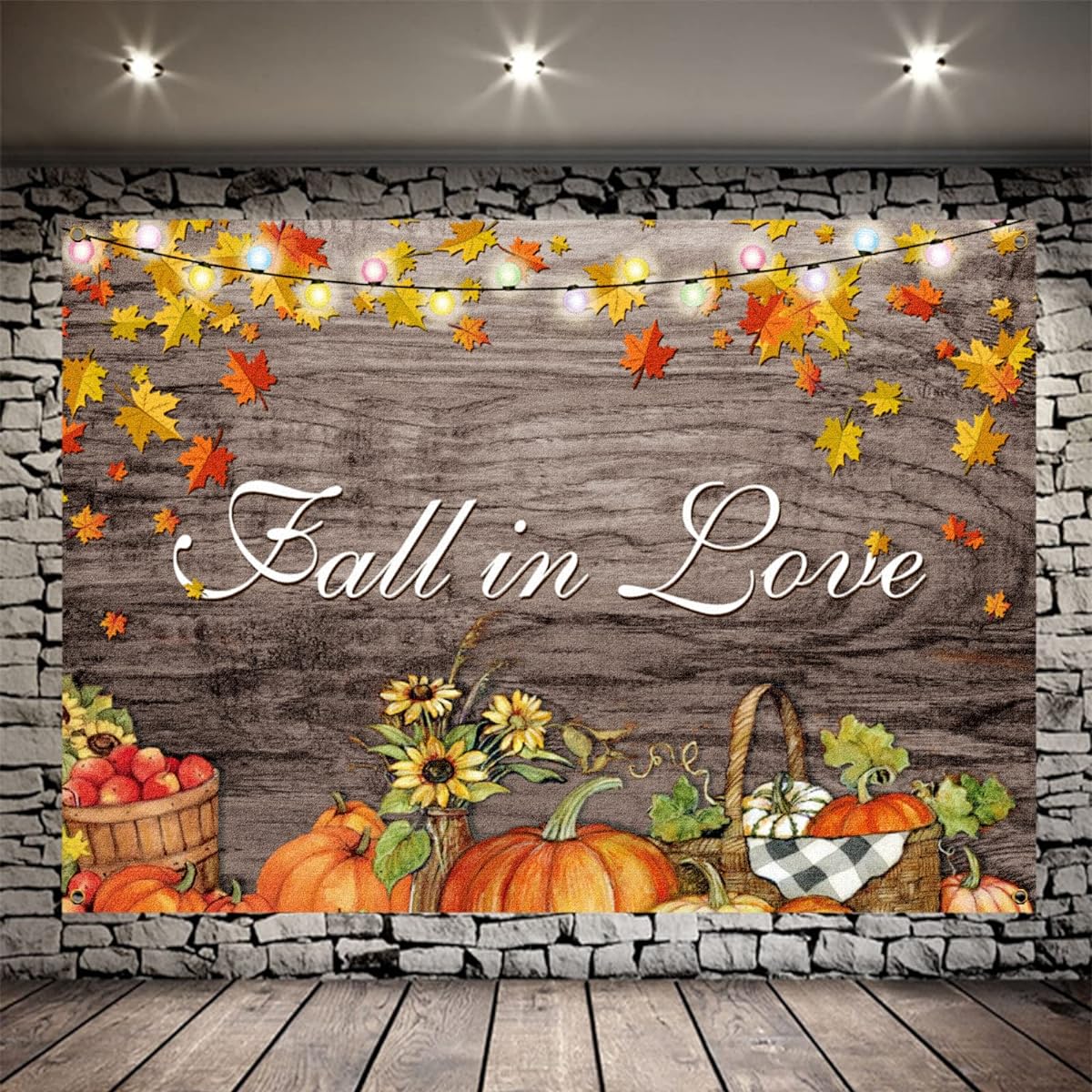Big Fall In Love Backdrop Pumpkin Sunflower Leaves Fall Party Background Wedding Love Bridal Shower Wooden Banner Supplies Decorations Gifts Photo Booth Props 7x5ft