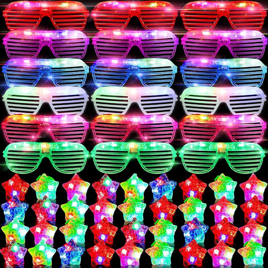 72pcs LED Light Up Toy Party Favors Neon Color Light Up Glasses Flashing Sunglasses 36pcs Glow in the Dark Glowing Rings for Kids Prize Box Toy Birthday Halloween (Pentagram Ring)