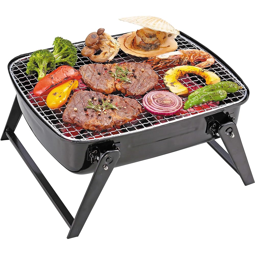 CAPTAIN STAG BBQ Stove Grill Oven Bonfire Stand BBQ Smoke Oven Grill Mini with Lid Black UG-61