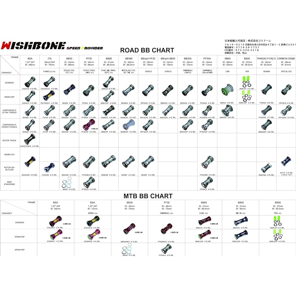 Wishbone BB38624 for Shimano Hollowtech 2 & SRAM GXP cranks