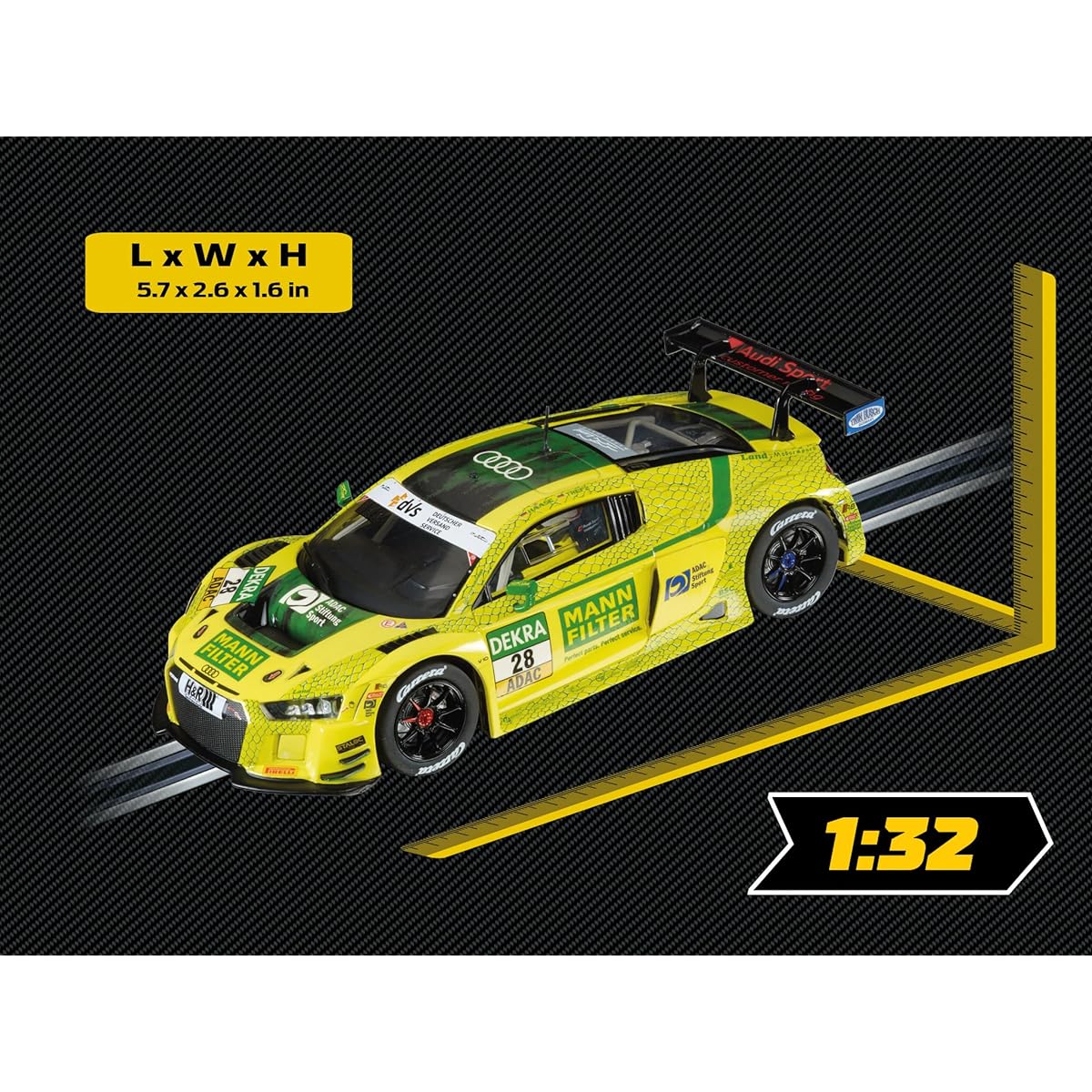 Carrera 31027 Audi R8 LMS GT3 Mann-Filter Land Motorsport No.28 1:32 Scale Digital Slot Car Racing Vehicle Digital Slot Car Race Track