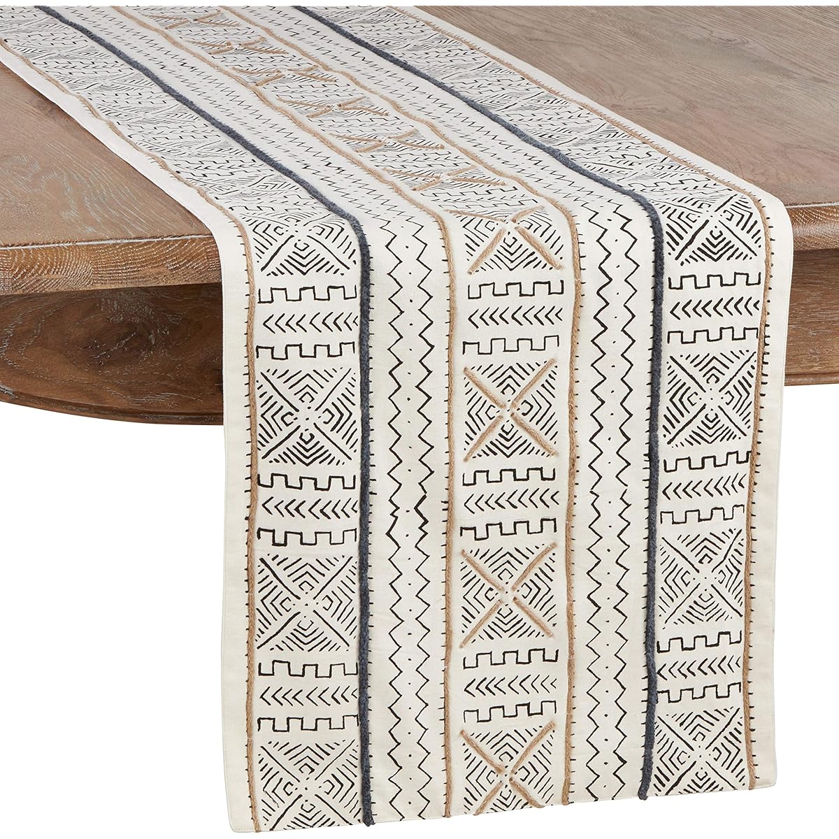 Occasion Gallery White African Mudcloth Table Runner 16" x 72" Rectangle (1 Piece) 100% Cotton