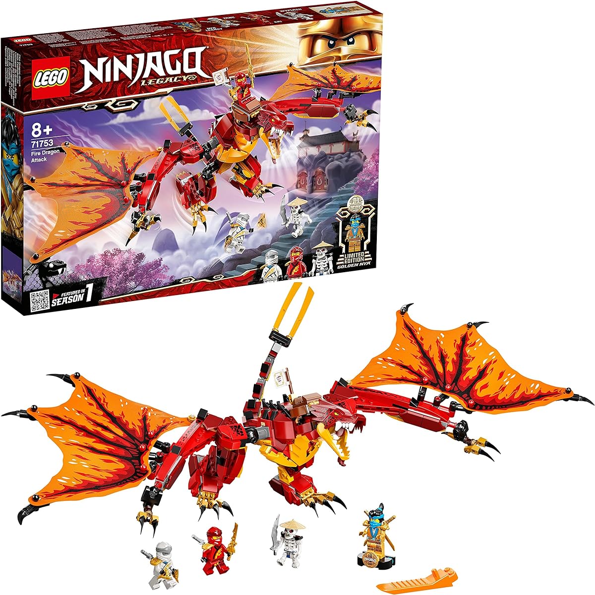 LEGO Ninjago Fire Dragon Attack 71753 Toy Ninja Dragon Boys Ages 8 and up