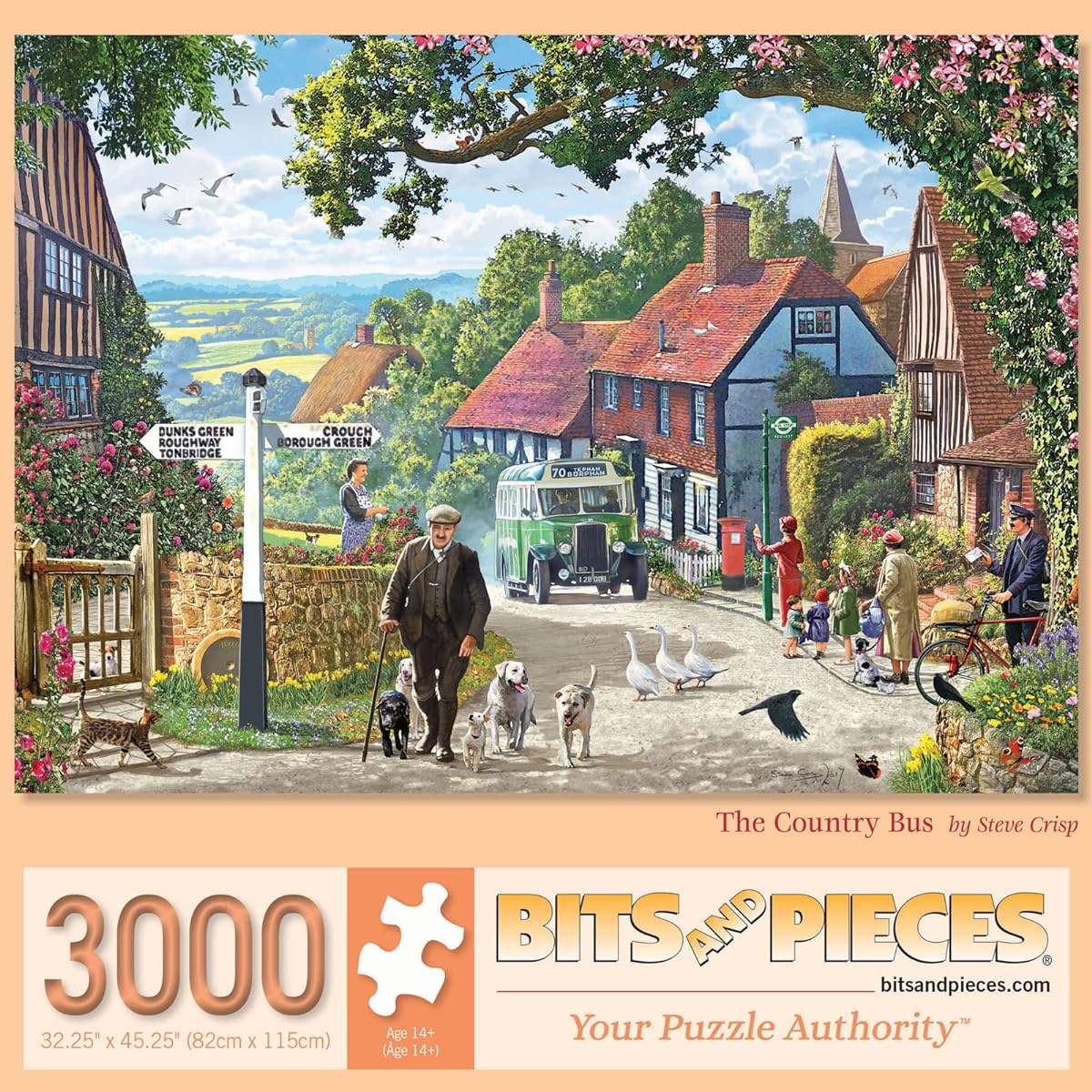 Bits and Pieces - 3000 Piece Jigsaw Puzzle for Adults 32-1/2" x 45-1/4" - The Country Bus - 3000 Piece Small Town in the English Countryside Jigsaw Artist Steve Crisp