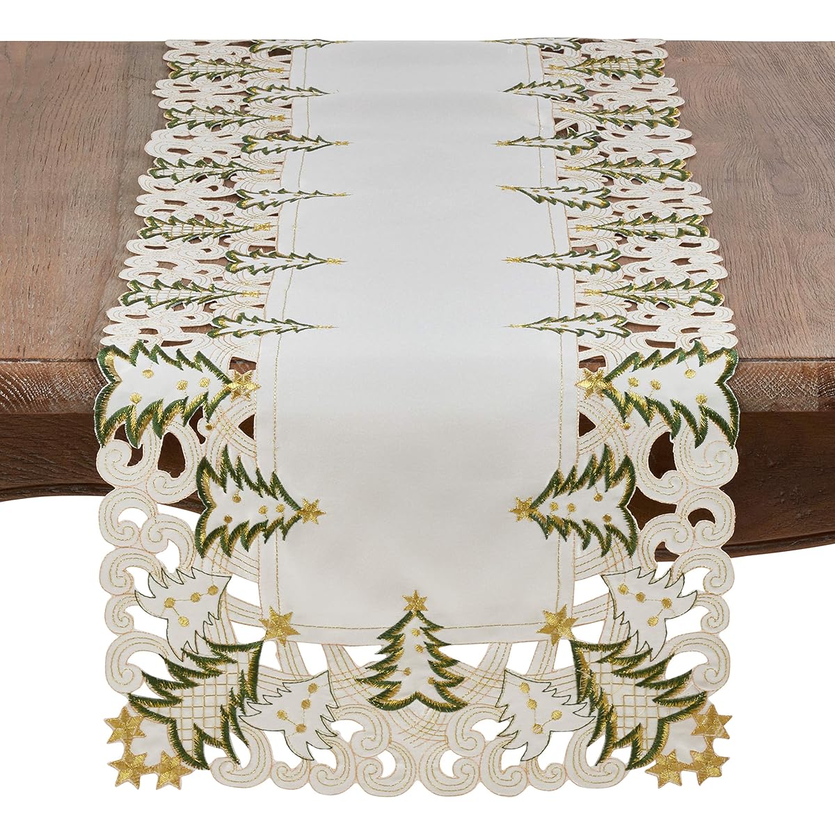 SARO LIFESTYLE QX227.I1654B Pandro Collection Polyester Holiday Runner Christmas Tree Design 16" x 54" Ivory